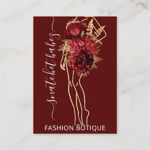 Tarjeta De Visita Moda Floral Burgundy Gold Logotipo QR cuerpo elega
