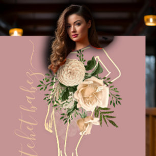 Tarjeta De Visita Moda Floral Rosa Logotipo Cuerpo estilista QR
