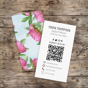 Tarjeta De Visita Moda Floral Rosa Peony Profesional Código QR Simpl
