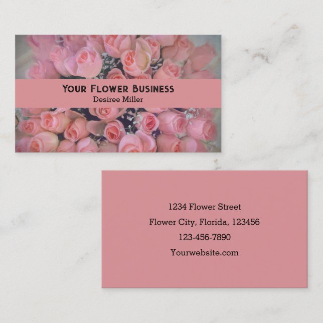 Tarjeta De Visita Moda floral Rosas rosas rosadas Bouquet (Anverso / Reverso)