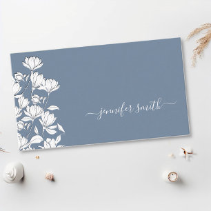 Tarjeta De Visita Moda floral simple de flor azul silenciado