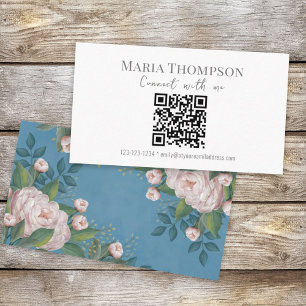 Tarjeta De Visita Moda Floral Vintage Rosa Rosa Profesional QR Códig