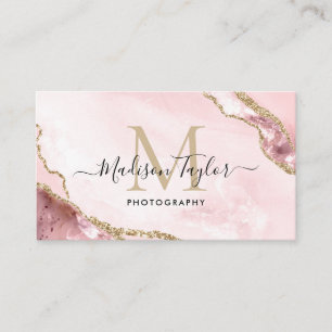 Tarjeta De Visita Moda Fotografía Purpurina de oro rosa Agate Monogr