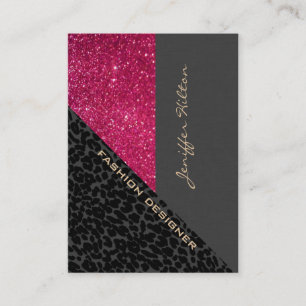 Tarjeta De Visita Moda geométrica purpurinoso leopardo contemporáneo