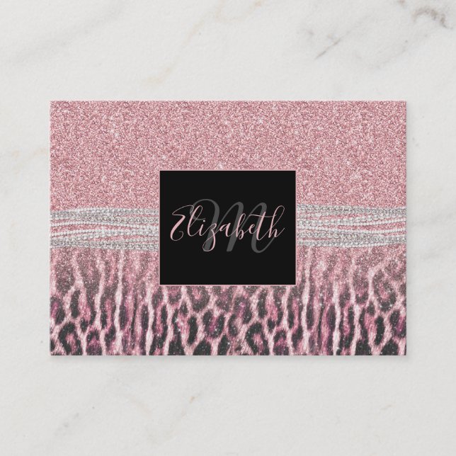 Tarjeta De Visita Moda Girly Pink Leopard Purpurina de impresión ani (Anverso)