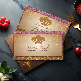 Tarjeta De Visita Moda Glam Chef Personal Purpurina de Oro Rosa