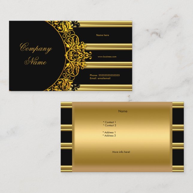 Tarjeta De Visita Moda glamurosa negra elegante de oro (Anverso / Reverso)