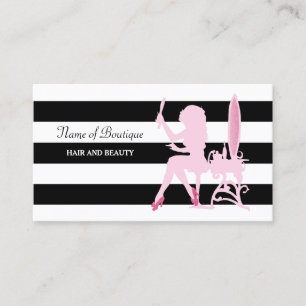 Tarjeta De Visita Moda Glitz Chica Black Stripes Hair Boutique