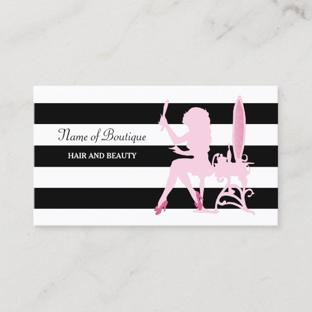 Tarjeta De Visita Moda Glitz Chica Black Stripes Hair Boutique (Anverso)