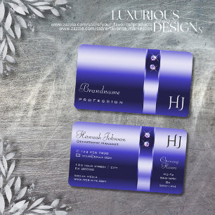 Tarjeta De Visita Moda Gradiente Azul Diamantes Iniciales Abriendo H