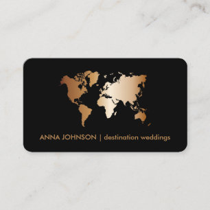 Tarjeta De Visita Moda Gradiente de Oro Mapa Mundial de Viajes