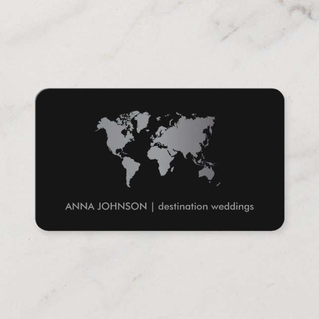 Tarjeta De Visita Moda Gradiente Gris Mapa Mundial Agente de Viajes (Anverso)