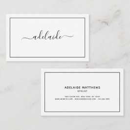 Tarjeta De Visita Moda Guión estilo peinado blanco negro moderno