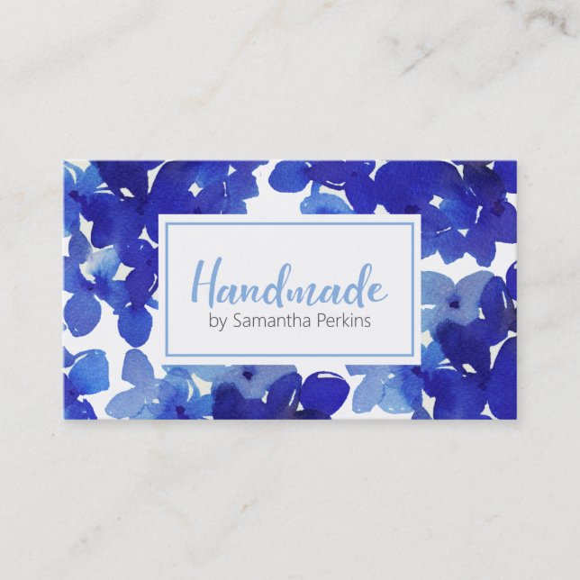 Tarjeta De Visita Moda hecha a mano Flor azul Hydrangea Business Ca (Anverso)