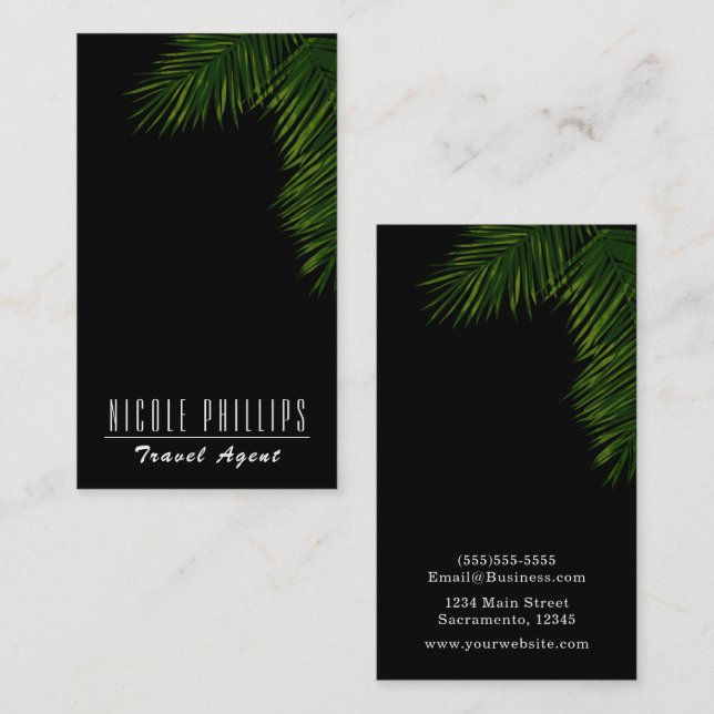 Tarjeta De Visita Moda Hoja de la palma verde tropical negra (Anverso / Reverso)