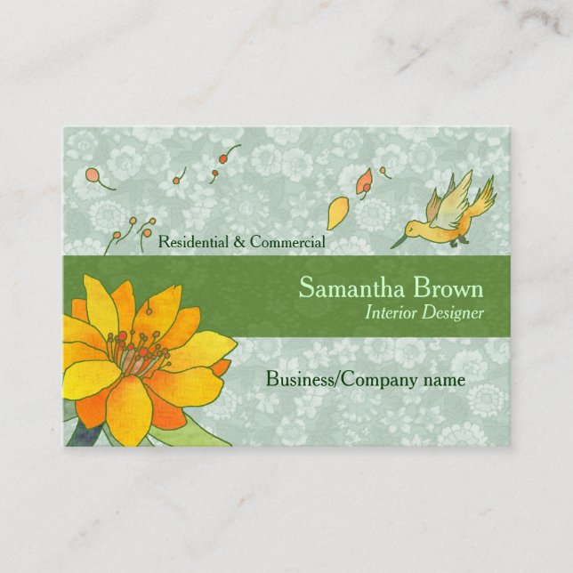 Tarjeta De Visita Moda Hummingbird Interiors Home (Anverso)