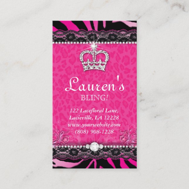 Tarjeta De Visita Moda Lace Crown Pink Crown Tiara Modern (Anverso)