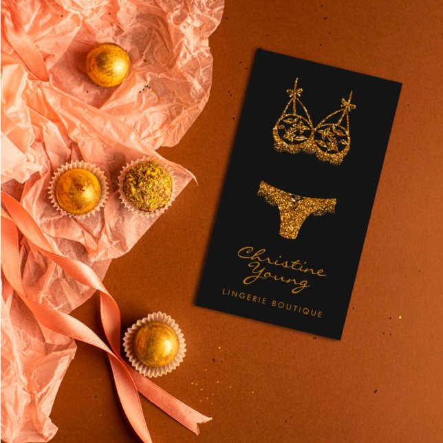 Tarjeta De Visita Moda Lace Lingerie Boutique Golden Purpurina (Subido por el creador)