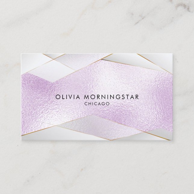 Tarjeta De Visita Moda Lilac Frosted Lilac Vidrio Oro Facetas Blanca (Anverso)
