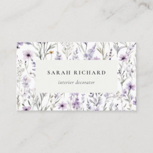 Tarjeta De Visita Moda Lilac Morado Flor silvestre Mariposa acuarela