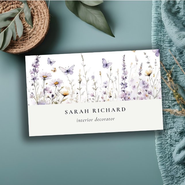 Tarjeta De Visita Moda Lilac Morado Flor silvestre Mariposa acuarela (Subido por el creador)