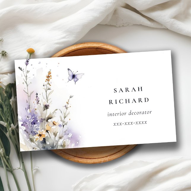 Tarjeta De Visita Moda Lilac Morado Flor silvestre Mariposa acuarela (Subido por el creador)