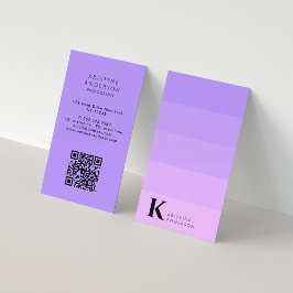 Tarjeta De Visita Moda Lilac púrpura Ombre Clásico Monograma QR Códi