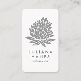Tarjeta De Visita Moda Lotus Flores gris y blanco Minimalista