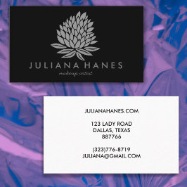 Tarjeta De Visita Moda Lotus Flores negro gris Minimalista