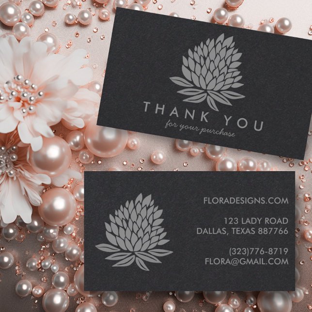 Tarjeta De Visita Moda Lotus Flowers Luxe Soft Grey Order Gracias (Custom order thank you cards with luxe lotus design. Customer appreciation card)
