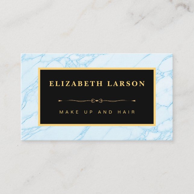 Tarjeta De Visita Moda maquillaje Aqua Artista de Mármol Azul Salón  (Anverso)
