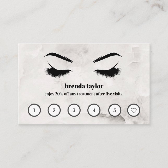 Tarjeta De Visita Moda Marble Browbar Eyelash Personalizado Lealtad (Anverso)