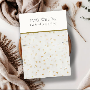Tarjeta De Visita Moda marfil oro terrazo collar de textura de mármo
