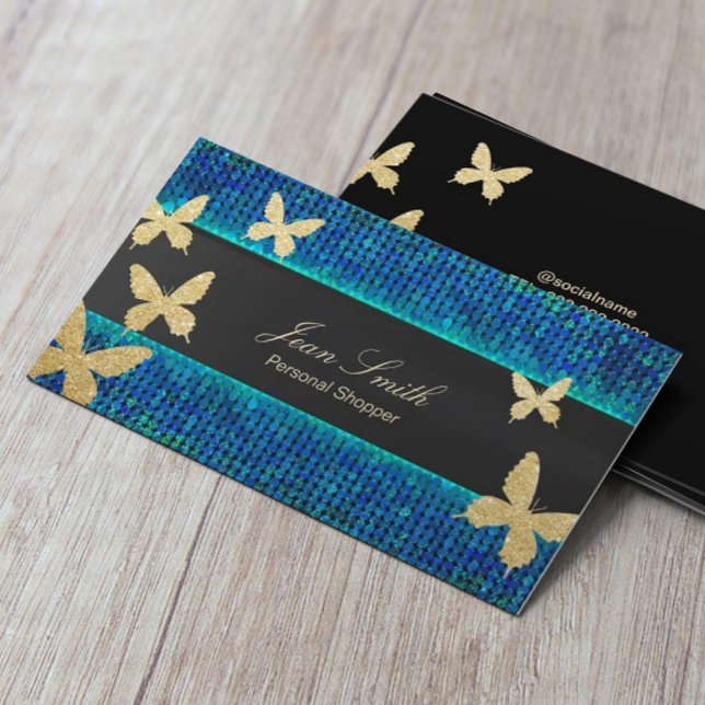 Tarjeta De Visita Moda Mariposas de Oro Verde azulado y Azul Comprad (Subido por el creador)
