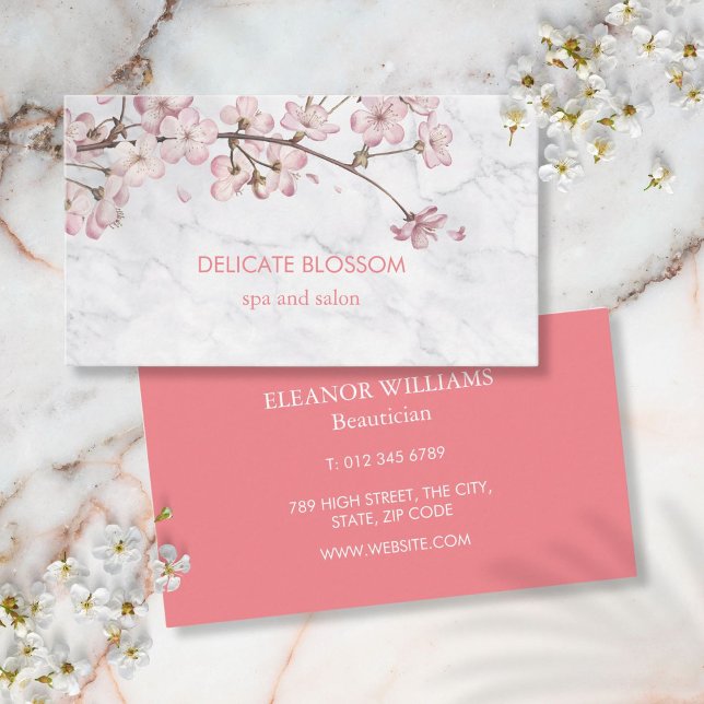 Tarjeta De Visita Moda Mármol Delicado Moderno (Chic Modern Delicate Blossom Marble Business Card)