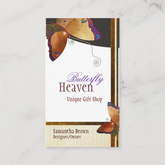 Tarjeta De Visita Moda Marrón mariposa personalizada (Anverso)