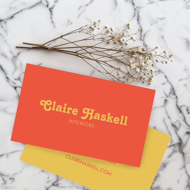 Tarjeta De Visita Moda mínima de tomate amarillo mostaza guión brill (Fancy Script Mustard Yellow Tomato Chic Minimal Business Card
)