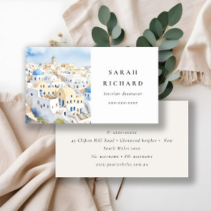 Tarjeta De Visita Moda mínima Santorini acuarela Grecia