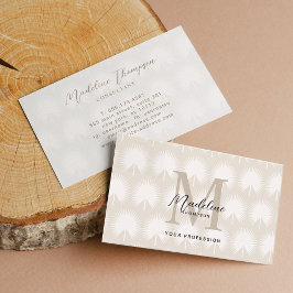 Tarjeta De Visita Moda minimalista Beige Anahaw Leaf Script Monogram