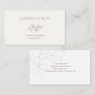 Tarjeta De Visita Moda Minimalista marfil floral y blanco