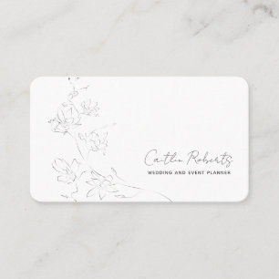 Tarjeta De Visita Moda Mínimo Floral Blanco Gris Handwriter