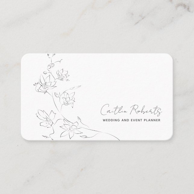 Tarjeta De Visita Moda Mínimo Floral Blanco Gris Handwriter (Anverso)