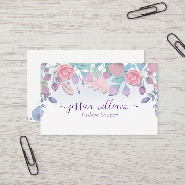 Tarjeta De Visita Moda moderna acuarela azul Hydrangeas Autobús flor (Anverso/Reverso In Situ)