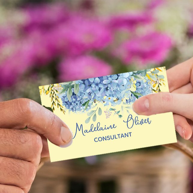 Tarjeta De Visita Moda moderna amarillo amarillo azul floral (Subido por el creador)