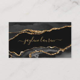 Tarjeta De Visita Moda moderna Black Gold Faux Agate Marble
