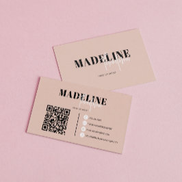 Tarjeta De Visita Moda moderna Boho Beige Código QR femenino