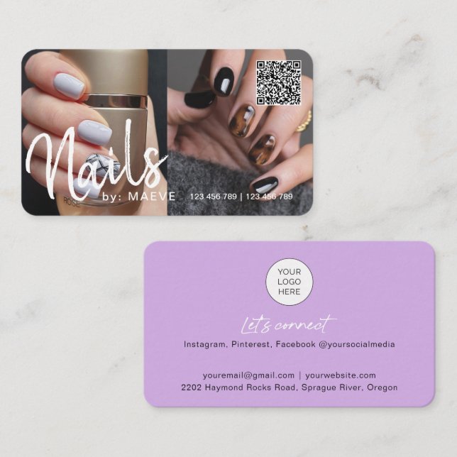 Tarjeta De Visita Moda moderna código QR nails foto Business Bu (Anverso / Reverso)