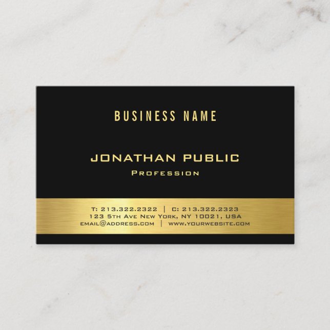 Tarjeta De Visita Moda moderna de lujo del oro de la élite negra (Anverso)