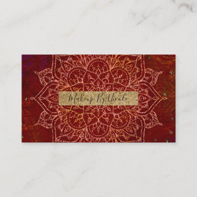Tarjeta De Visita Moda moderna del Glam Oro Rust Red Mandala (Anverso)