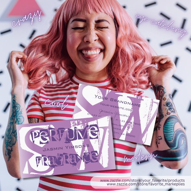 Tarjeta De Visita Moda moderna Lilac morada y blanca con monograma (Subido por el creador)